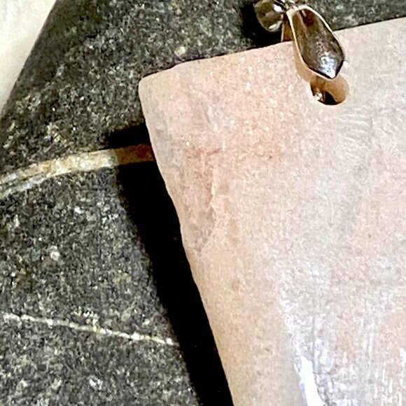 Natural Peachy Banded Agate Pendant, Large Genuine Gemstone Geometric Pendant - Picture 5 of 12